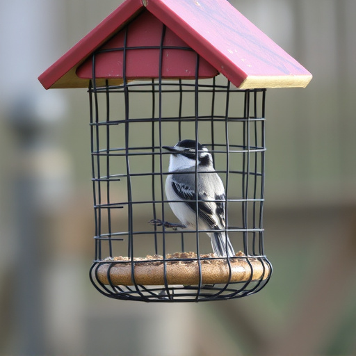 Bird feeder protected by wire mesh