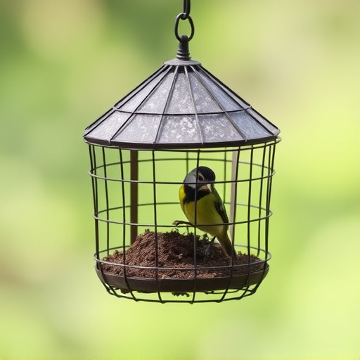 Bird feeder protected by wire mesh