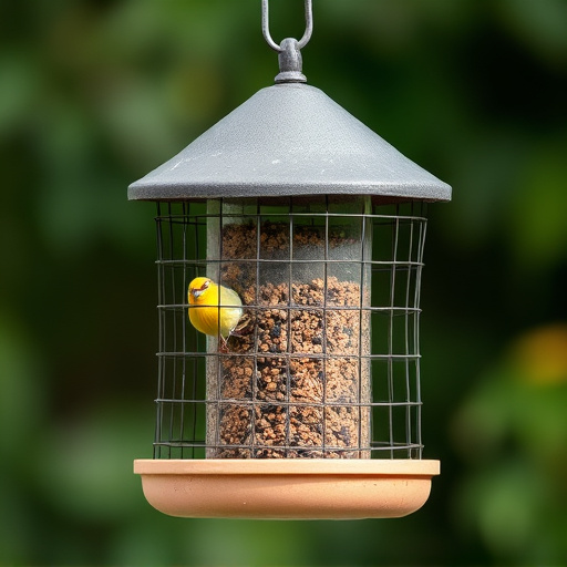 Bird feeder protected by wire mesh
