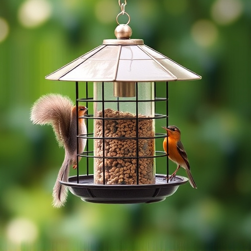 Bird feeder with rotating squirrel guard