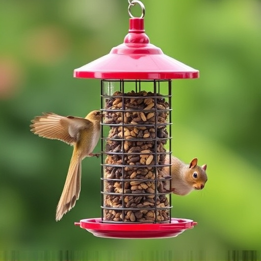 Bird feeder with rotating squirrel guard