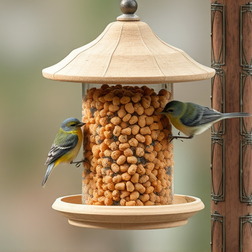 Bird feeding station stocked with suet pellets