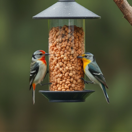 Bird feeding station stocked with suet pellets