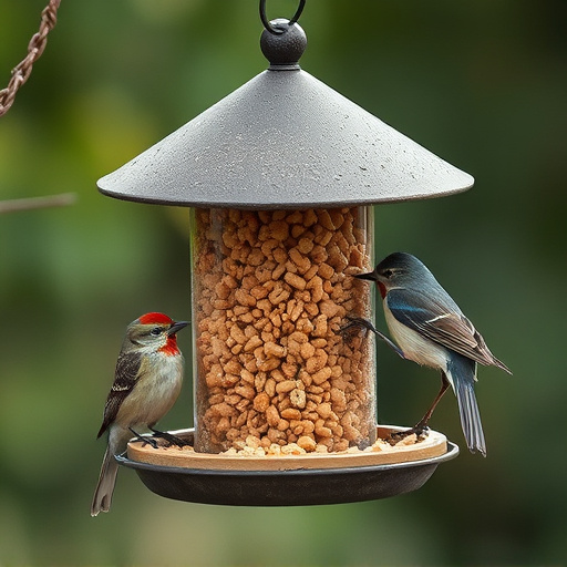 Bird feeding station stocked with suet pellets