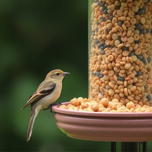 Bird feeding station stocked with suet pellets