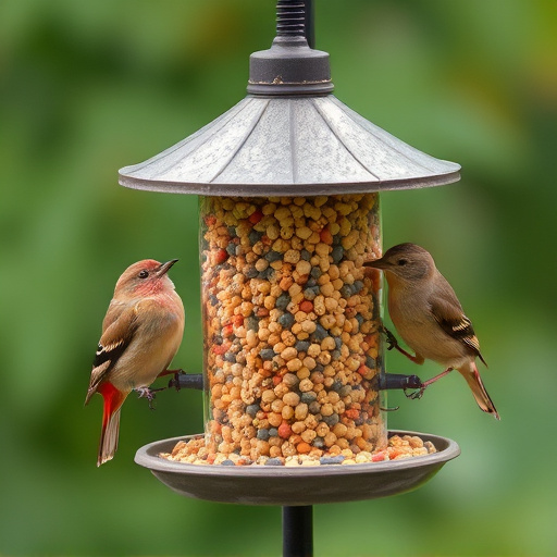 Bird feeding station stocked with suet pellets