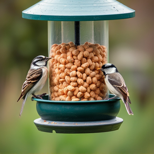 Bird feeding station stocked with suet pellets