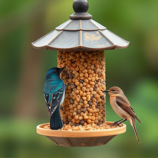 Bird feeding station stocked with suet pellets