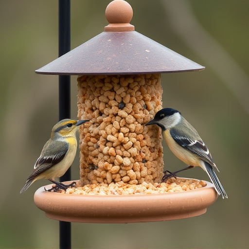 Bird feeding station stocked with suet pellets