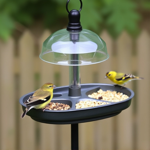 Bird feeding station with seed trays