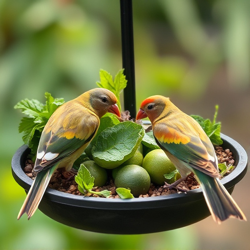 Bird feeding tray with fresh greens