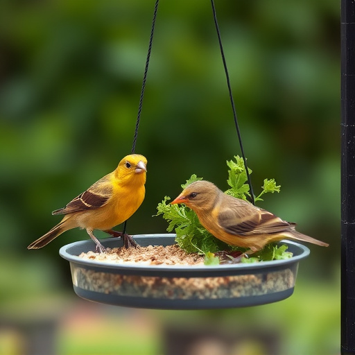 Bird feeding tray with fresh greens