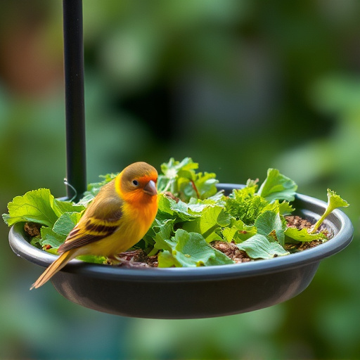 Bird feeding tray with fresh greens