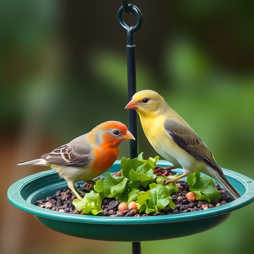 Bird feeding tray with fresh greens
