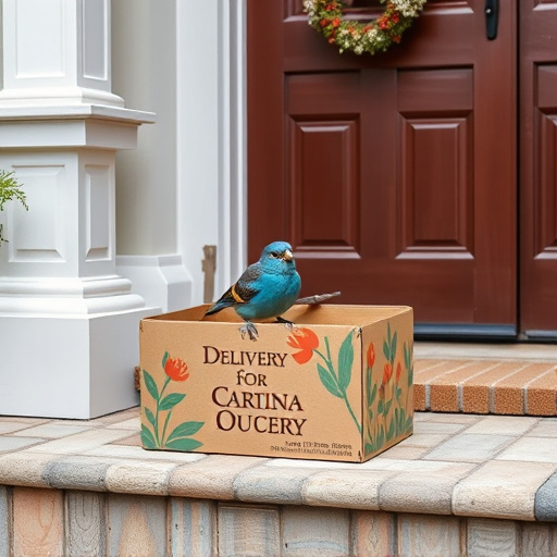 Bird food delivery box on doorstep