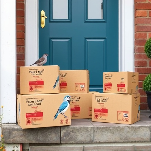 Bird food delivery boxes on doorstep