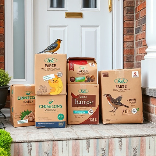 Bird food delivery boxes on doorstep