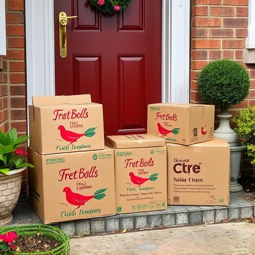 Bird food delivery boxes on doorstep
