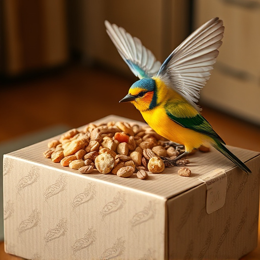Bird food delivery with feathers on box