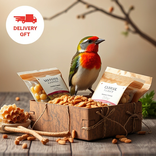 Bird food parcel with free delivery label