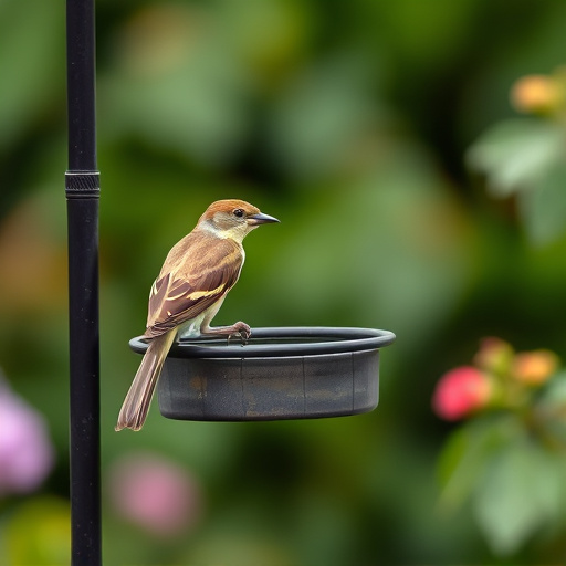 Bird perched on feeder in garden
