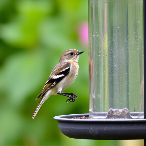 Bird perched on feeder in garden