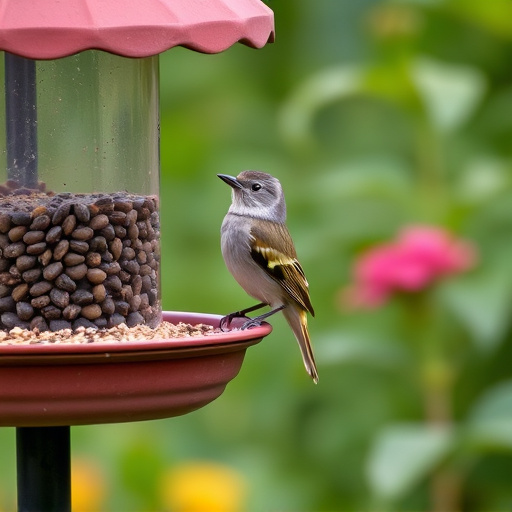 Bird perched on feeder in garden