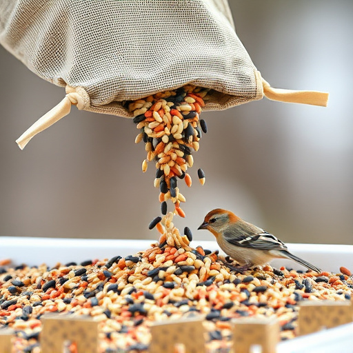 Bird seed being poured from sack