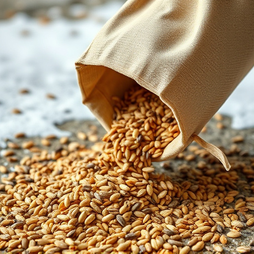 Bird seed being poured from sack