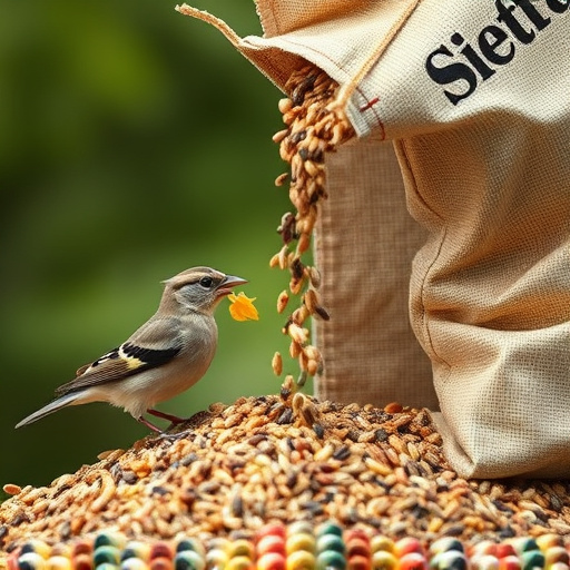Bird seed being poured from sack
