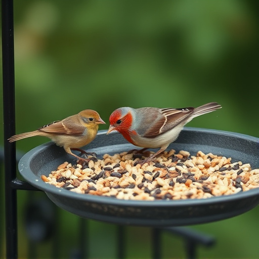 Bird seed scattered on feeder tray