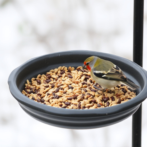 Bird seed scattered on feeder tray