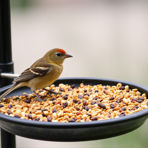 Bird seed scattered on feeder tray