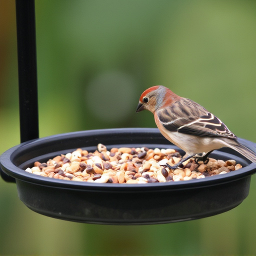 Bird seed scattered on feeder tray