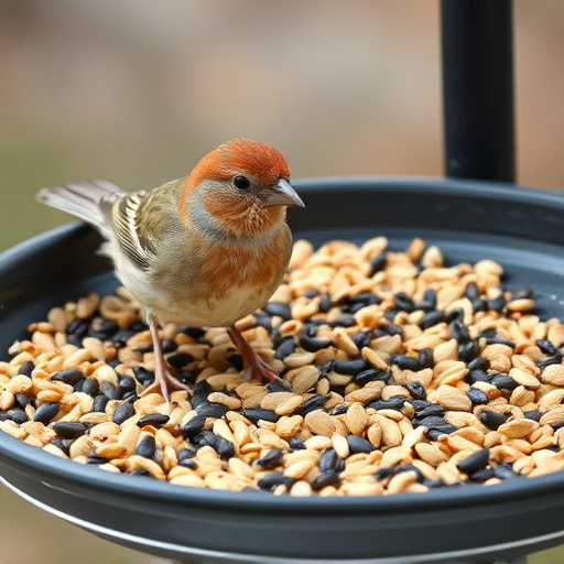 Bird seed scattered on feeder tray