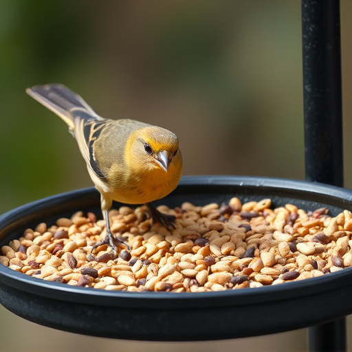 Bird seed scattered on feeder tray