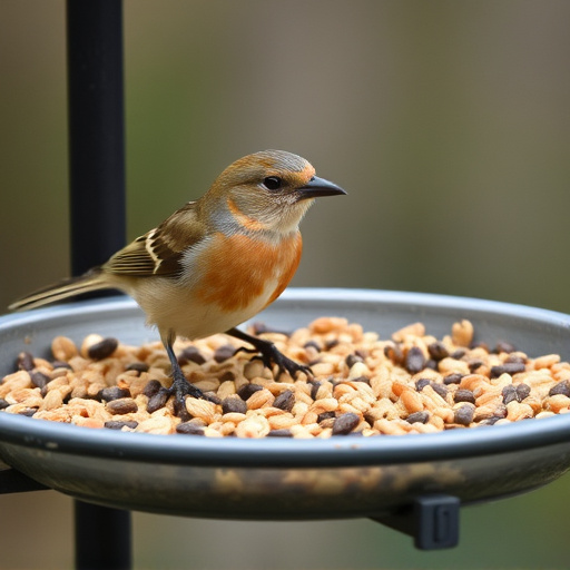 Bird seed scattered on feeder tray