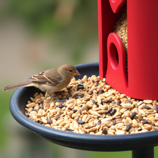 Bird seed scattered on feeder tray
