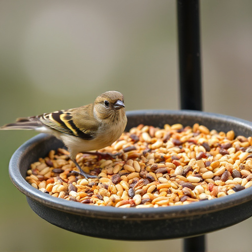 Bird seed scattered on feeder tray
