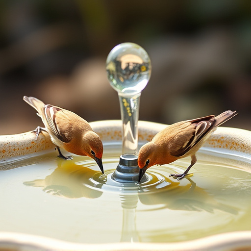 Birds drinking from clean bird bath