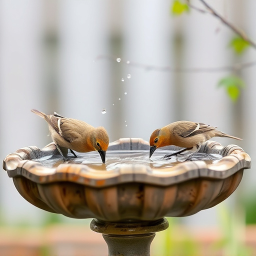 Birds drinking from clean bird bath