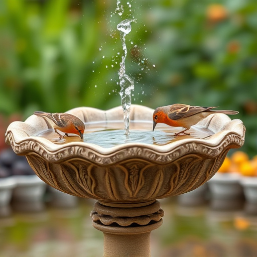 Birds drinking from clean bird bath