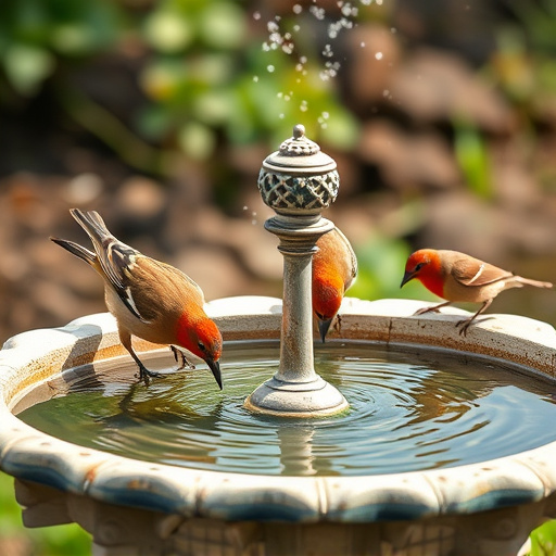 Birds drinking from clean bird bath