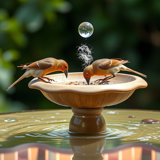 Birds drinking from clean bird bath