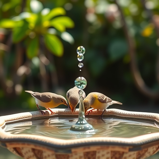 Birds drinking from clean bird bath