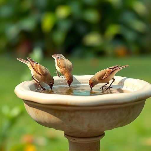 Birds drinking from clean bird bath