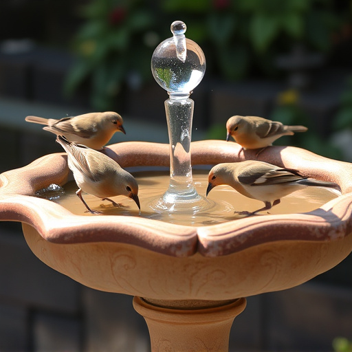 Birds drinking from clean bird bath