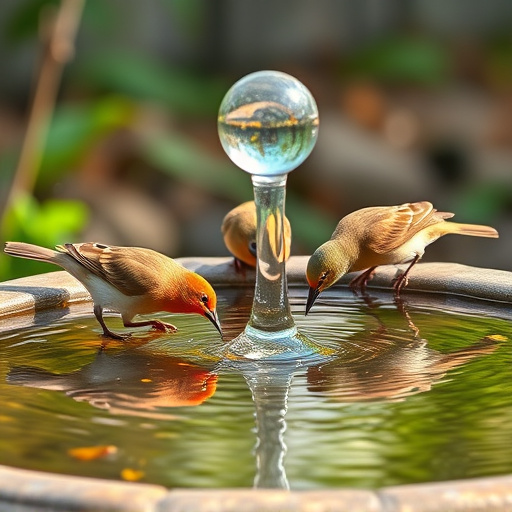 Birds drinking from clean bird bath