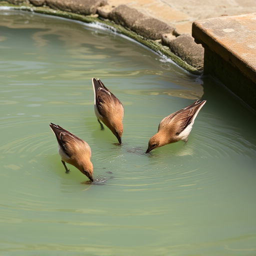 Birds drinking from fresh water bath