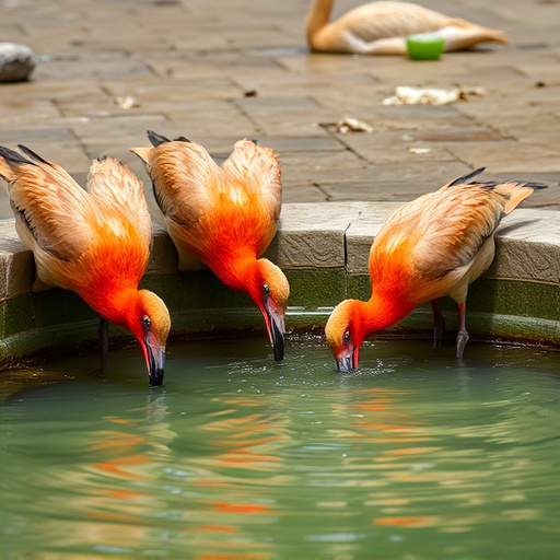 Birds drinking from fresh water bath